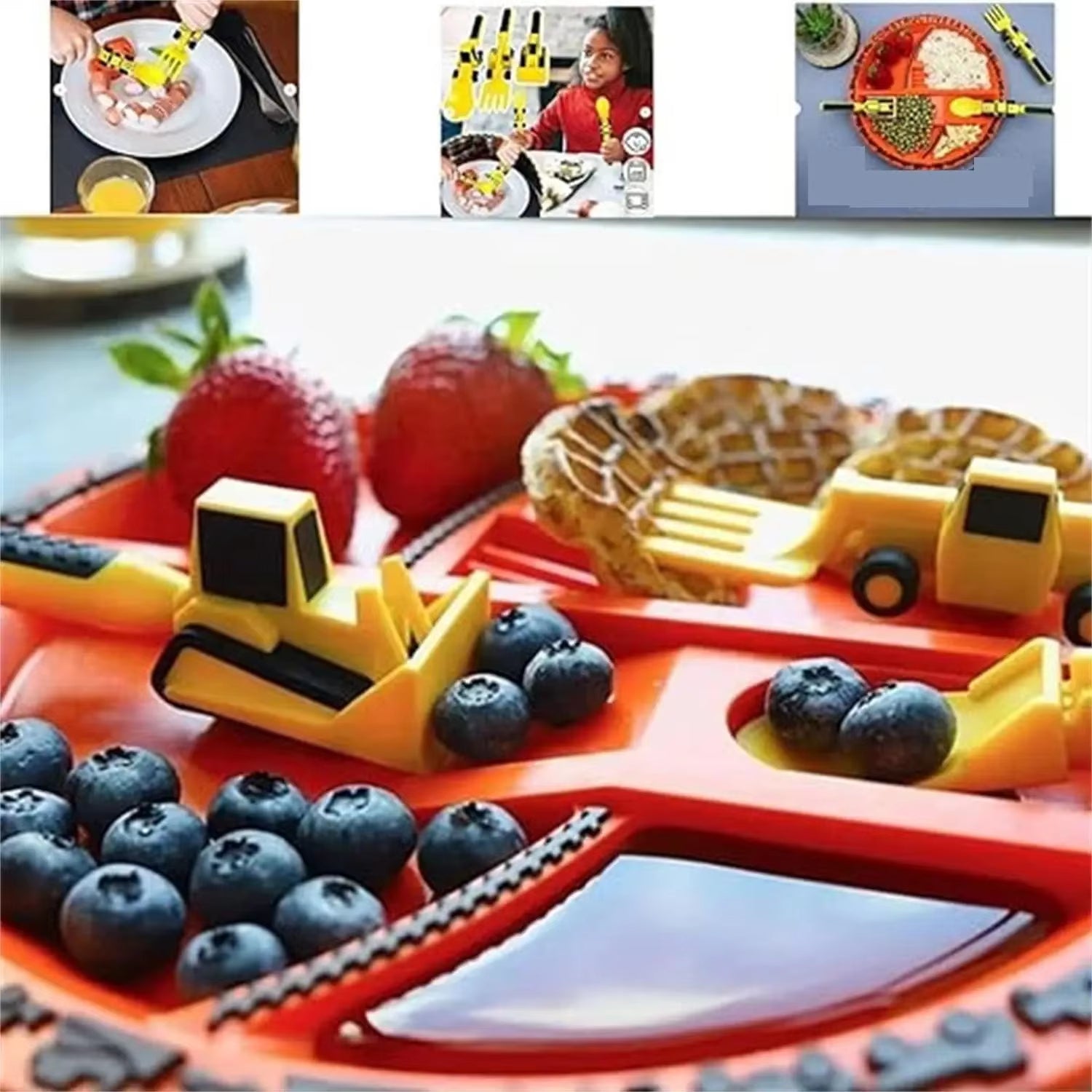 Festival Kids Tableware Suit Bulldozer Excavator Shovel Plate Fork Spoon Dinnerware Set Children Dinosaur Tableware Gadget