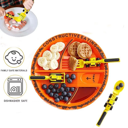 Festival Kids Tableware Suit Bulldozer Excavator Shovel Plate Fork Spoon Dinnerware Set Children Dinosaur Tableware Gadget