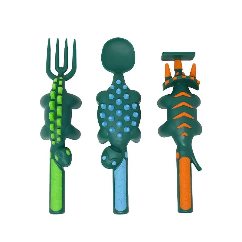 Festival Kids Tableware Suit Bulldozer Excavator Shovel Plate Fork Spoon Dinnerware Set Children Dinosaur Tableware Gadget