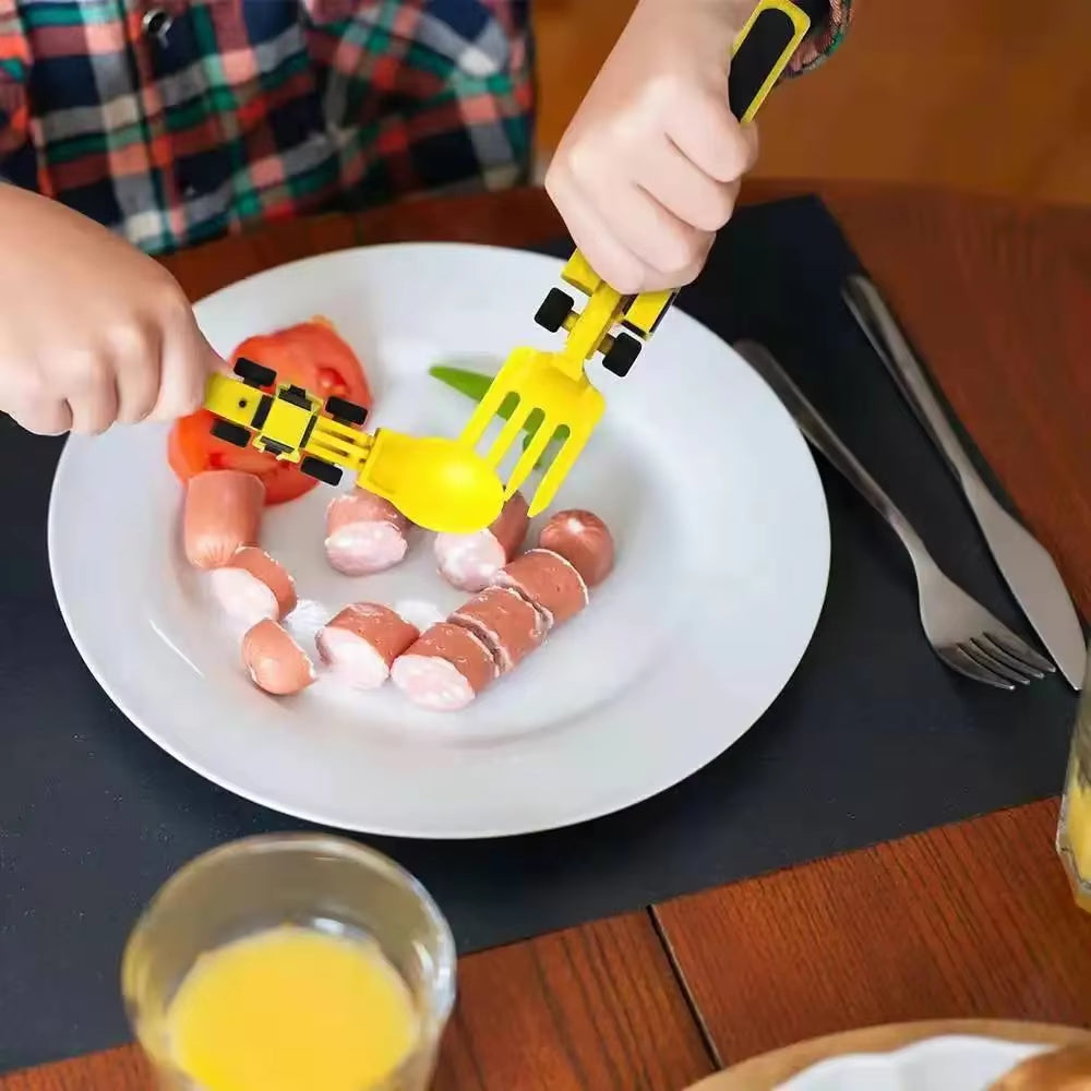 Festival Kids Tableware Suit Bulldozer Excavator Shovel Plate Fork Spoon Dinnerware Set Children Dinosaur Tableware Gadget